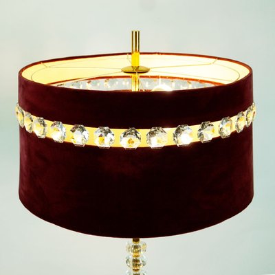 Mid-Century Austrian Brass and Crystal Glass Floor Lamp with Red Velvet Shade-MH-809190