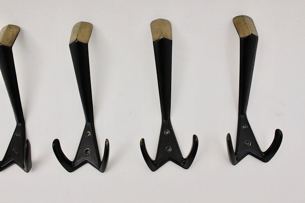 Mid-Century Austrian Brass Coat Hooks, 1950s, Set of 5-NB-551657