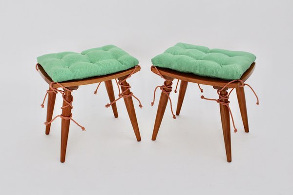 Mid-Century Austrian Cherrywood Stools, 1950s, Set of 2-NB-668060