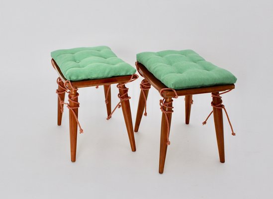 Mid-Century Austrian Cherrywood Stools, 1950s, Set of 2-NB-668060