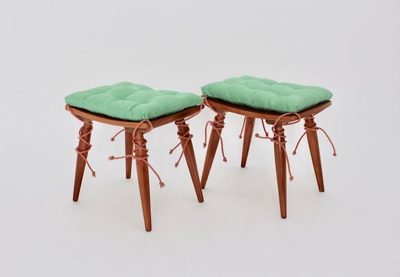 Mid-Century Austrian Cherrywood Stools, 1950s, Set of 2-NB-668060