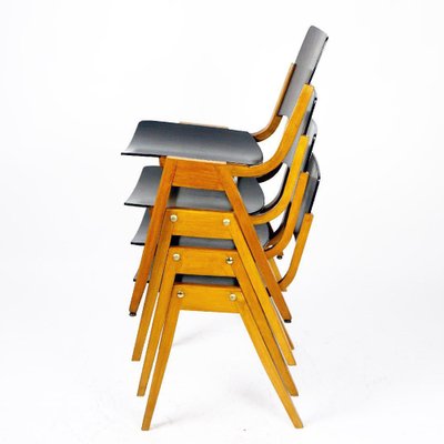 Mid-Century Austrian P7 Stacking Chairs in Dark Brown Beech attributed to Roland Rainer, 1950s-MH-1750830