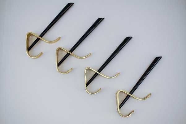 Mid-Century Austrian Wall Hooks in Brass by Carl Auböck, 1950s, Set of 4-KQB-1173611