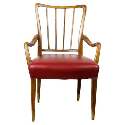 Mid-Century Austrian Walnut and Red Leather Dining Armchairs by Oswald Haerdtl, Set of 8-MH-1181703