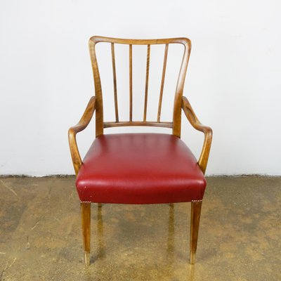 Mid-Century Austrian Walnut and Red Leather Dining Armchairs by Oswald Haerdtl, Set of 8-MH-1181703