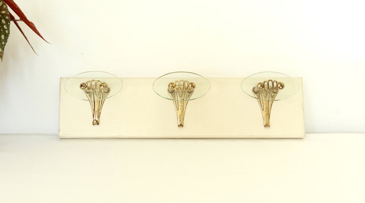 Mid-Century Avorio Glass and Brass Coat Rack, Italy, 1950s-HUY-1755863