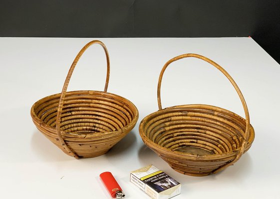 Mid-Century Bamboo and Rattan Bowls, 1970s, Set of 2-JDR-1125450