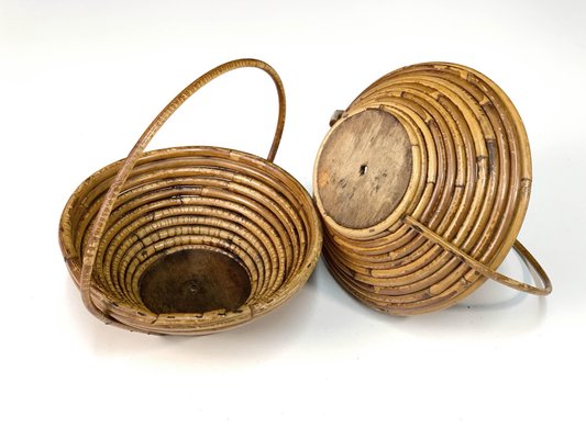 Mid-Century Bamboo and Rattan Bowls, 1970s, Set of 2-JDR-1125450