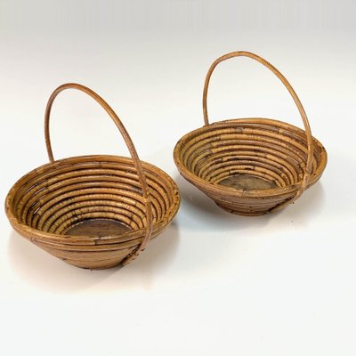 Mid-Century Bamboo and Rattan Bowls, 1970s, Set of 2-JDR-1125450