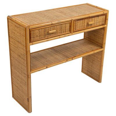 Mid-Century Bamboo and Rattan Console Table with Drawers, 1970s-LYQ-1791989