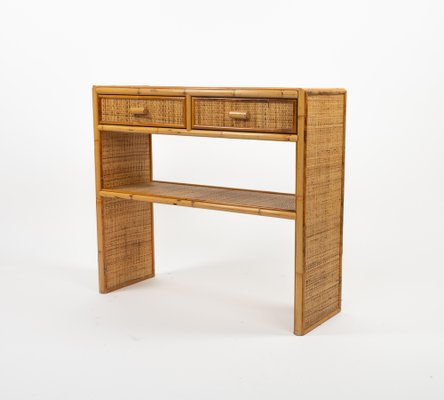 Mid-Century Bamboo and Rattan Console Table with Drawers, 1970s-LYQ-1791989