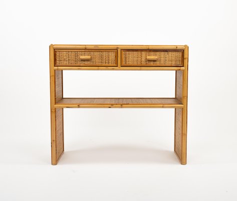 Mid-Century Bamboo and Rattan Console Table with Drawers, 1970s-LYQ-1791989