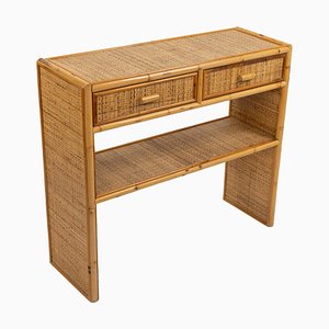 Mid-Century Bamboo and Rattan Console Table with Drawers, 1970s-LYQ-1791989