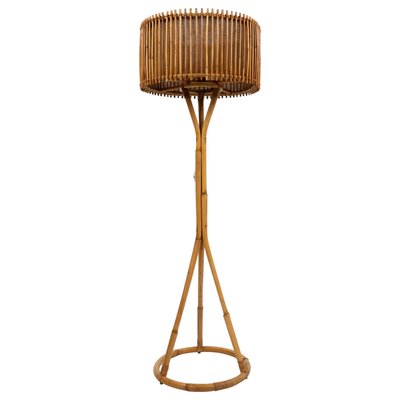 Mid-Century Bamboo and Rattan Floor Lamp in the style of Franco Albini, Italy, 1960s-LYQ-2034368