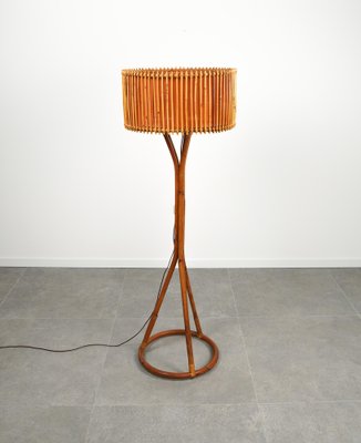 Mid-Century Bamboo and Rattan Floor Lamp, Italy, 1960s-LYQ-1767273