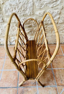 Mid-Century Bamboo and Rattan Magazine Rack, 1950s-OJT-853488