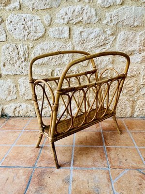 Mid-Century Bamboo and Rattan Magazine Rack, 1950s-OJT-853488