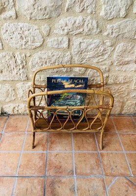 Mid-Century Bamboo and Rattan Magazine Rack, 1950s-OJT-853488