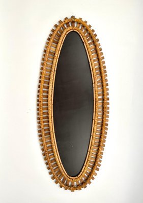 Mid-Century Bamboo and Rattan Oval Wall Mirror, Italy, 1960s-LYQ-1407041