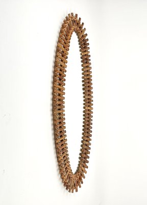 Mid-Century Bamboo and Rattan Oval Wall Mirror, Italy, 1960s-LYQ-1407041