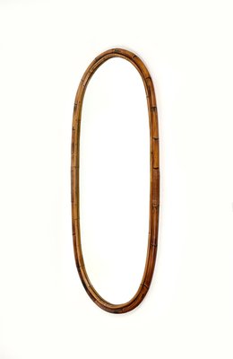 Mid-Century Bamboo and Rattan Oval Wall Mirror, Italy, 1960s-LYQ-1423590