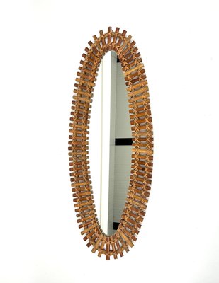 Mid-Century Bamboo and Rattan Oval Wall Mirror, Italy, 1960s-LYQ-1407041