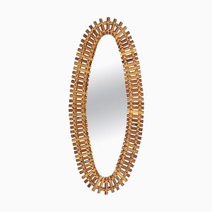 Mid-Century Bamboo and Rattan Oval Wall Mirror, Italy, 1960s-LYQ-1407041