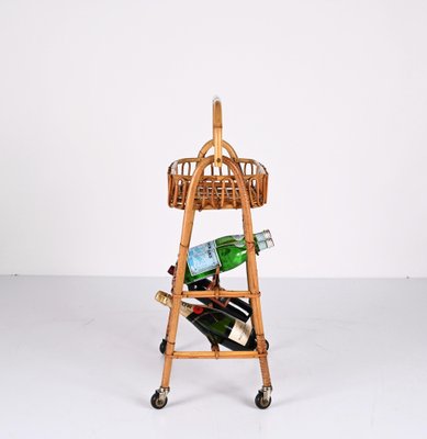 Mid-Century Bamboo and Rattan Service Service Table with Bottle Holder, 1960s-JDR-1357679