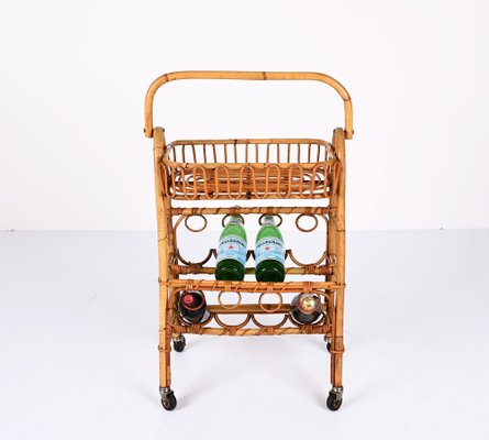 Mid-Century Bamboo and Rattan Service Service Table with Bottle Holder, 1960s-JDR-1357679