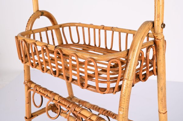 Mid-Century Bamboo and Rattan Service Service Table with Bottle Holder, 1960s-JDR-1357679