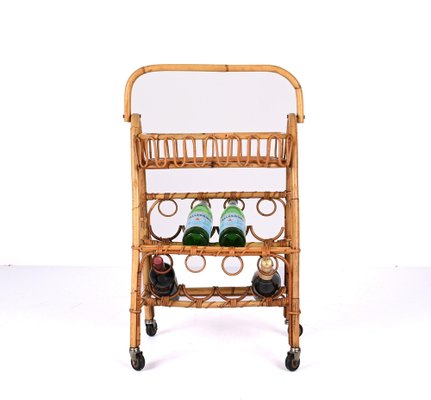 Mid-Century Bamboo and Rattan Service Service Table with Bottle Holder, 1960s-JDR-1357679