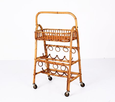 Mid-Century Bamboo and Rattan Service Service Table with Bottle Holder, 1960s-JDR-1357679