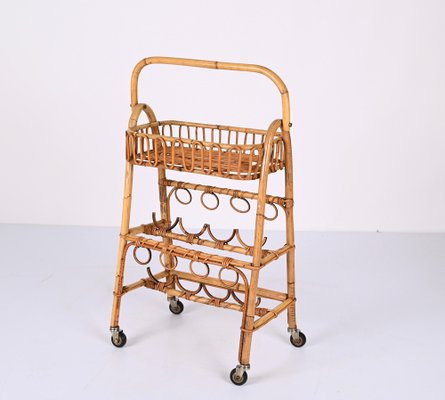 Mid-Century Bamboo and Rattan Service Service Table with Bottle Holder, 1960s-JDR-1357679