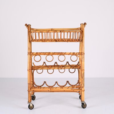 Mid-Century Bamboo and Rattan Service Service Table with Bottle Holder, 1960s-JDR-1357679