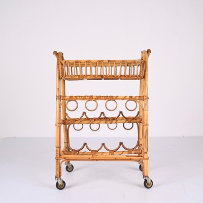 Mid-Century Bamboo and Rattan Service Service Table with Bottle Holder, 1960s-JDR-1357679