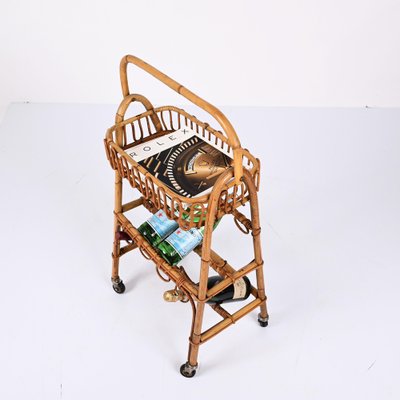 Mid-Century Bamboo and Rattan Service Service Table with Bottle Holder, 1960s-JDR-1357679