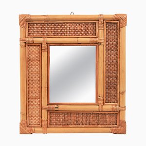 Mid-Century Bamboo and Rattan Wall Mirror in the style of Vivai Del Sud, Italy, 1970s-LYQ-1769421