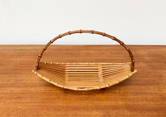 Mid-Century Bamboo and Wood Basket Bowl, 1960s-UAH-1364045