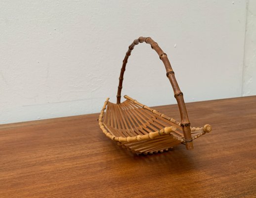 Mid-Century Bamboo and Wood Basket Bowl, 1960s-UAH-1364045