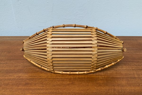 Mid-Century Bamboo and Wood Basket Bowl, 1960s-UAH-1364045