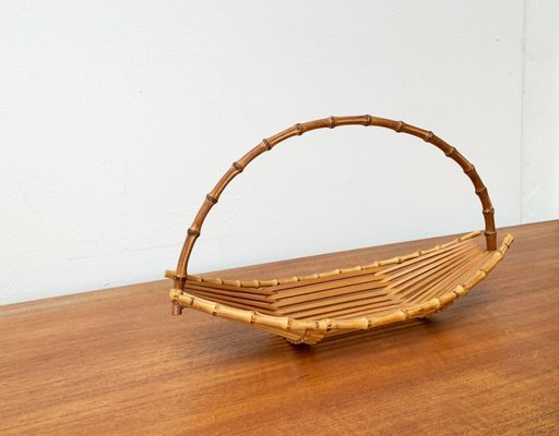 Mid-Century Bamboo and Wood Basket Bowl, 1960s-UAH-1364045