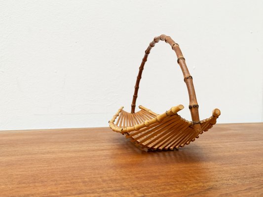 Mid-Century Bamboo and Wood Basket Bowl, 1960s-UAH-1364045