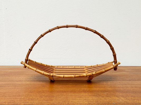 Mid-Century Bamboo and Wood Basket Bowl, 1960s-UAH-1364045