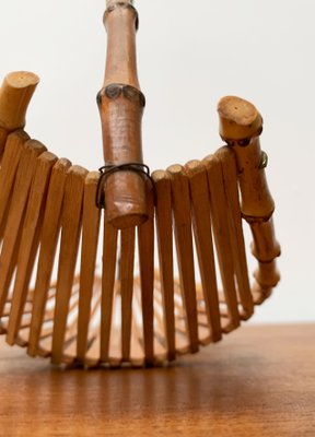 Mid-Century Bamboo and Wood Basket Bowl, 1960s-UAH-1364045