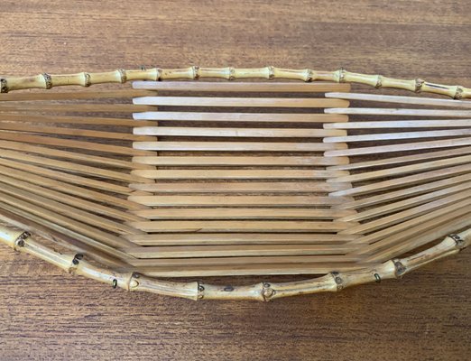 Mid-Century Bamboo and Wood Basket Bowl, 1960s-UAH-1364045