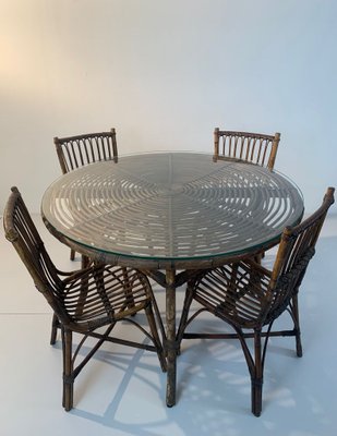 Mid-Century Bamboo Dining Table & Chairs Set, Set of 5-KCF-864150