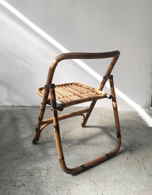 Mid-Century Bamboo Folding Chair with Brass Details, 1950s-GGK-728808