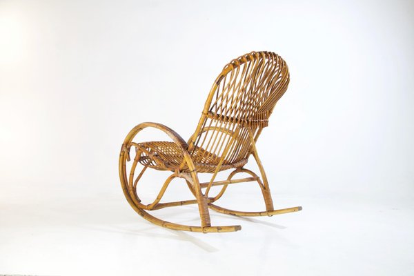 Mid-Century Bamboo Rocking Chair in the Style of Franco Albini, Italy-FO-858916