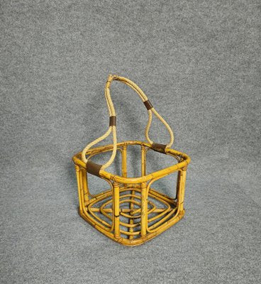 Mid-Century Bamboo Rope and Leather Plant Holder, 1970s-ZST-1741710