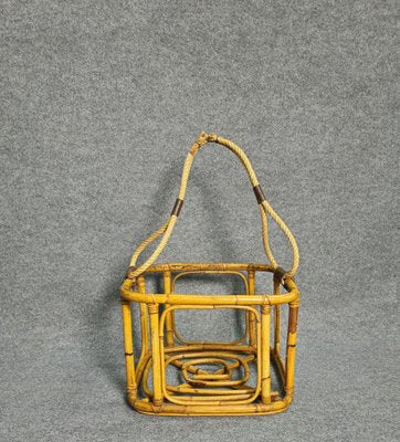 Mid-Century Bamboo Rope and Leather Plant Holder, 1970s-ZST-1741710